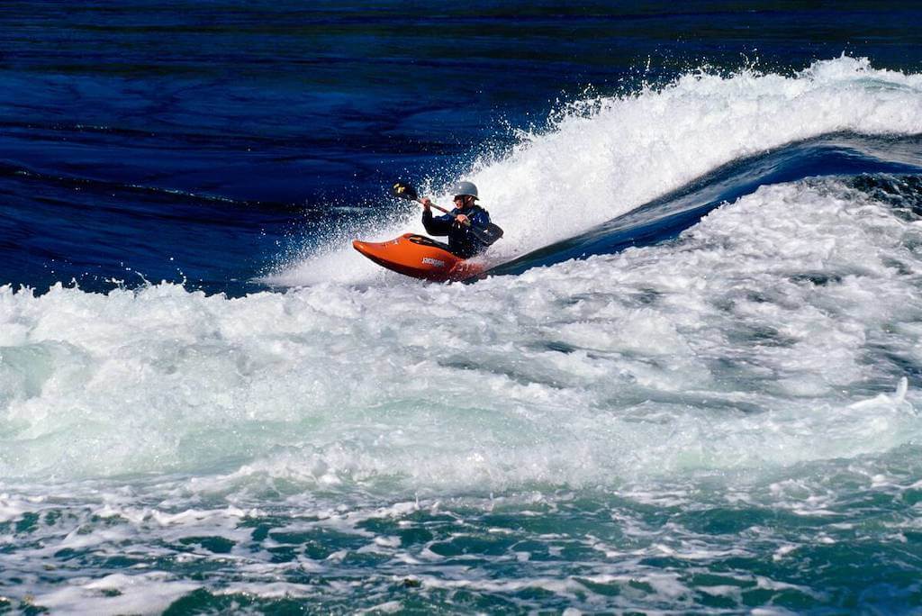 Whitewater kayaking in the Skookumchuck Narrows near Egmont on the Sunshine Coast.