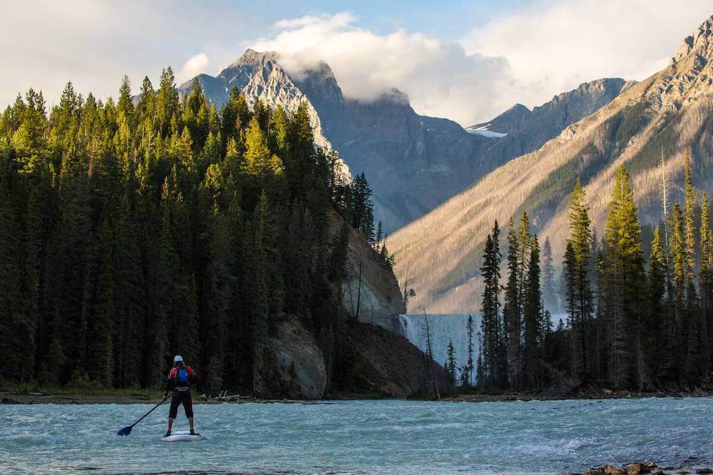 Paddleboarding near Wapta Falls in Yoho National Park