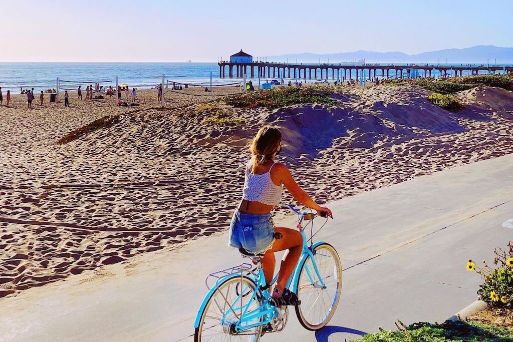 bicycling along Manhattan Beach