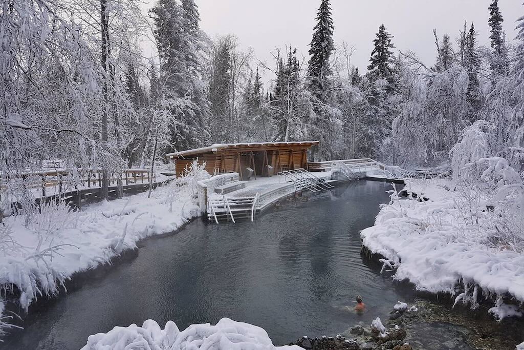 Hot springs at Liard River Hot Springs Provincial Park in winter (photo: Northern BC Tourism/Chris Gale)