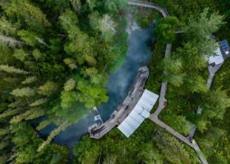 Couple enjoying Liard River Hot Springs